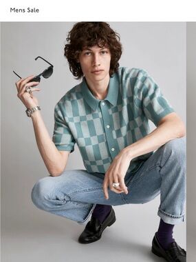 Madewell Seafoam Checker Knit Polo - Short Sleeve